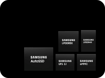 삼성반도체의 오토모티브 메모리 관련 제품 중 AutoSSD, LPDDR5X, LPDDR4X, UFS, eMMC 들이 한데 모여 있습니다.